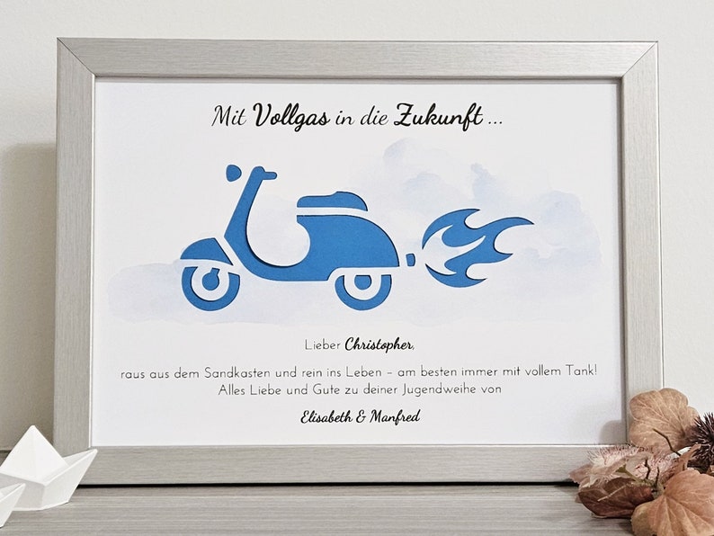 personalisiertes Geldgeschenk zur Konfirmation, Kommunion, Jugendweihe, Lebenswende, Firmung oder Taufe Motiv Roller Bild 7