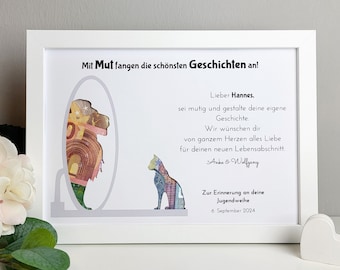 personalisiertes Geldgeschenk zur Konfirmation, Kommunion, Firmung, Jugendweihe oder Taufe - Motiv "Löwenmut"