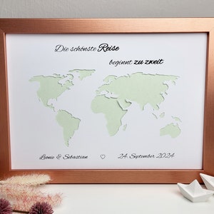 Hochzeitsgeschenk Weltkarte personalisiertes Geldgeschenk für das Ehepaar, Brautpaar zur Hochzeit oder zum Jubiläum Premium - roségold