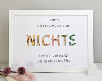 personalisiertes Geldgeschenk zum Geburtstag - Motiv "NICHTS"