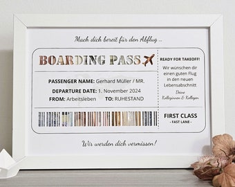 personalisiertes Geldgeschenk zum Ruhestand | zur Rente | Pension - Motiv "Boarding Pass"