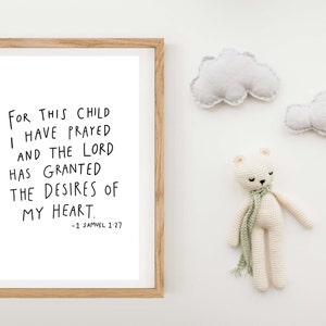 For This Child I Have Prayed, 1 Samuel 1:27 Bible Verse Print, Nursery Art, Digital Download, Printable Art