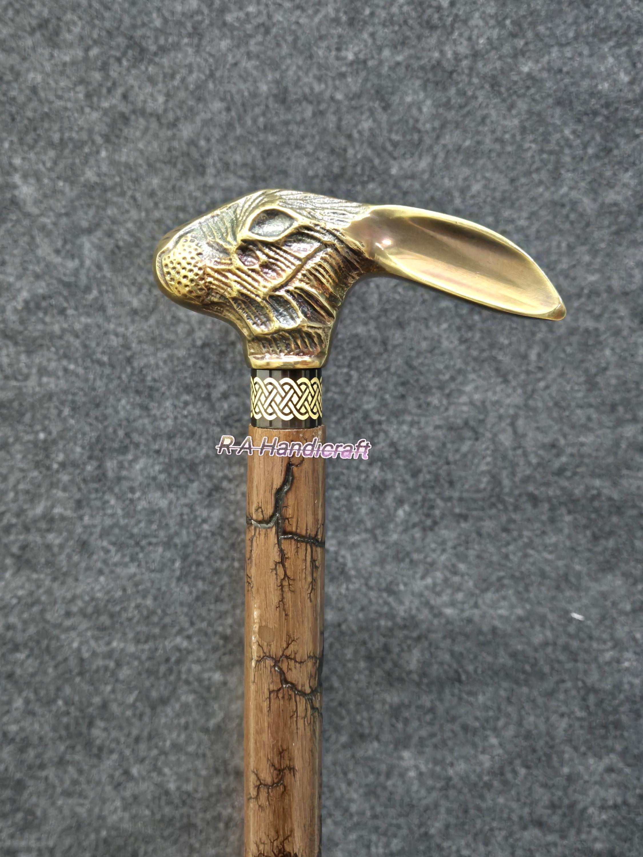 Victorian Brass Rabbit Handle Walking Cane - Wooden Mobility Stick - Etsy