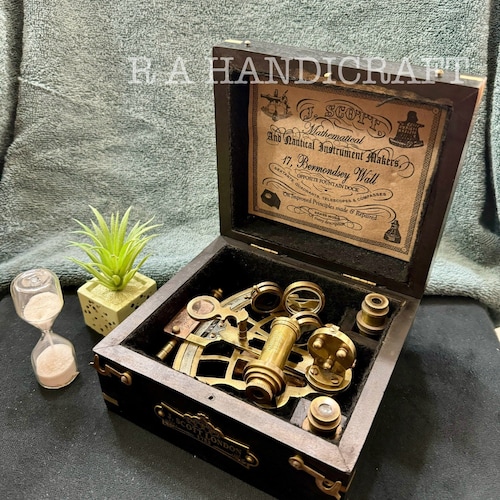 Antique Brass Sextant With Wood Box: J.scott Navigational