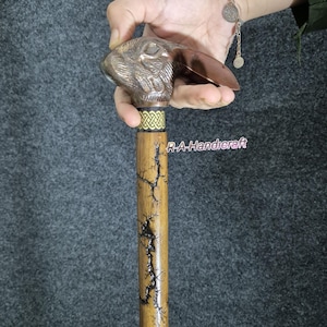 Antique Brass Rabbit Head Wooden Walking Cane - Hand Carved 38 Inches