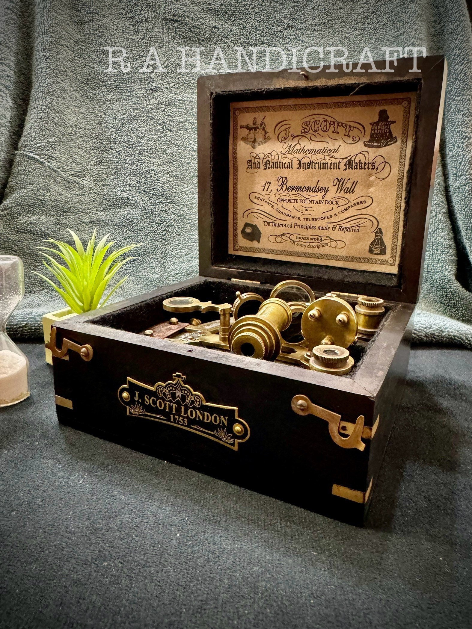 Antique Brass Sextant With Wood Box: J.scott Navigational
