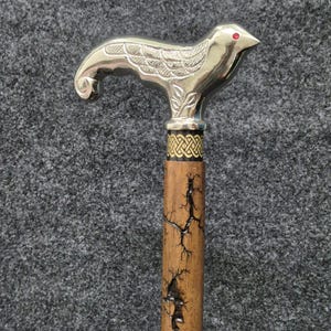 Silver Swallow Bird Walking Cane: Victorian Style Brass Handle