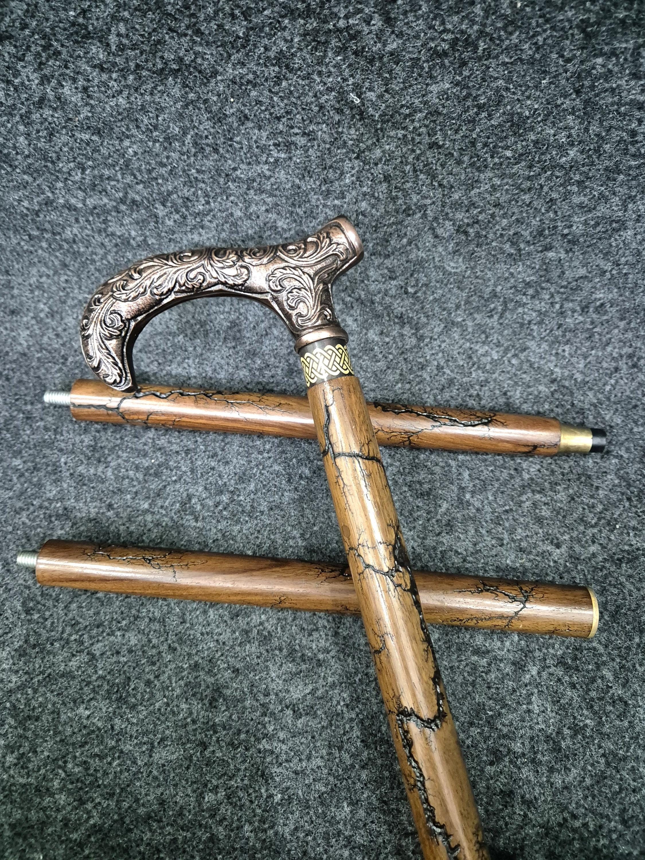 Antique Vibes Brass Handle Victorian Telescope Foldable Wooden Walking Stick Cane Ideal Vintage - View #5