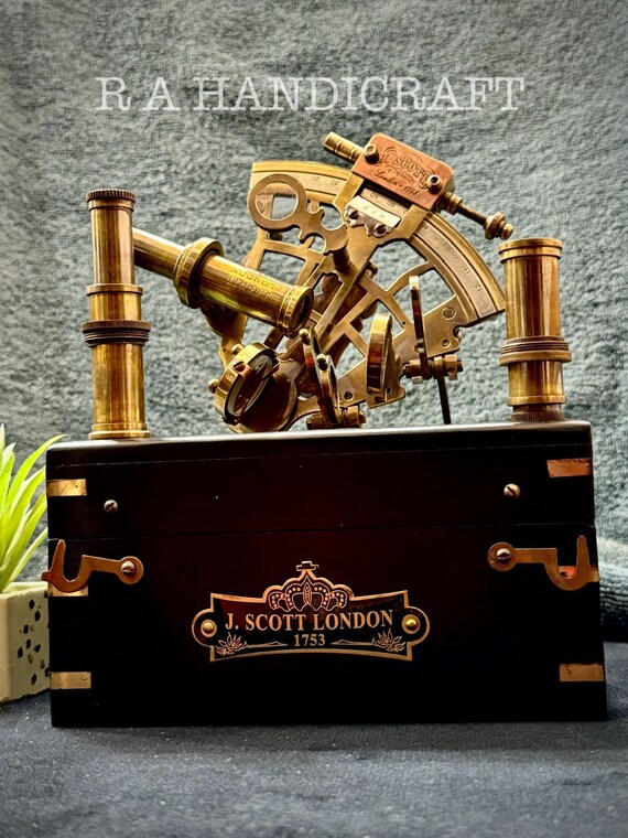 Antique Brass Sextant With Wood Box: J.scott Navigational