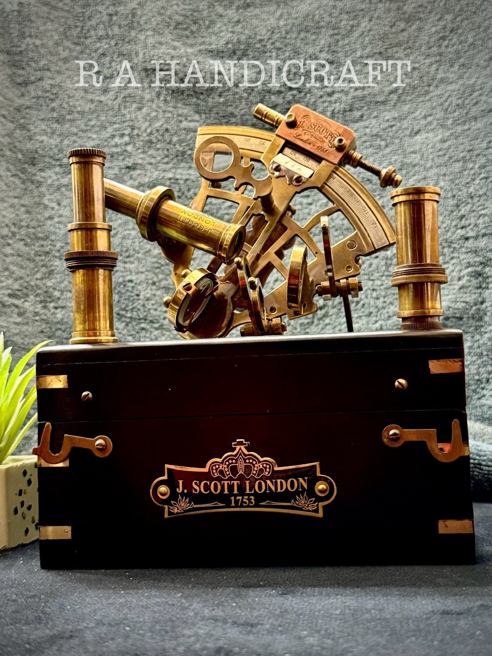Antique Brass Sextant With Wood Box: J.scott Navigational
