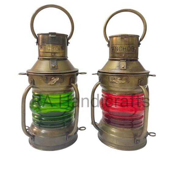 Marine Vintage Style Nautical Miner Boat Ship Lantern Oil Lamp Green Glass 