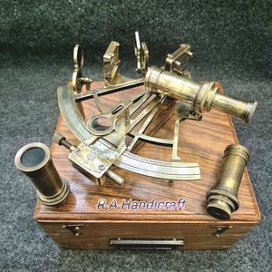 Nautical Brass Sextant: Maritime Navigation Instrument with Wood Box