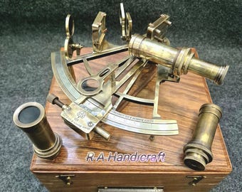 Nautical Brass Sextant: Maritime Navigation Instrument with Wood Box