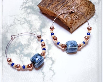 Handmade Lur Earrings | Hypoallergenic Hoop Earrings | Unique Earth-Tone Hoops | Elegant Ceramic Earrings for Weddings and Events |