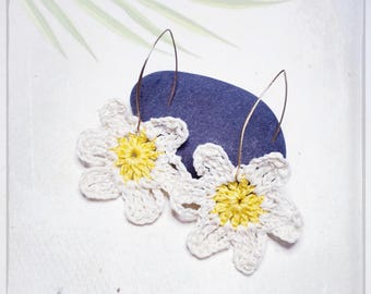 Handmade Txiribita Earrings | Handmade Crochet Daisy Flower Earrings | Authentic Original Handmade Hoop Earrings | Gift Idea