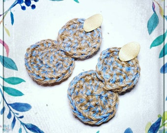 Handmade Ibiza Earrings | Handmade Crochet Earrings | Ibiza Summer Earrings with Crochet Rope and Jute | Very Lightweight Hoops