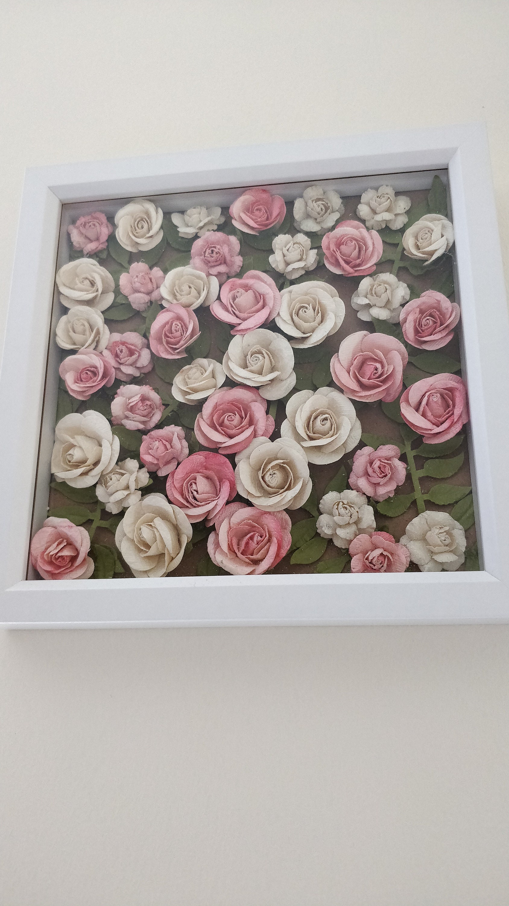 White Shadow box frame of roses 25cm x 25 cm Etsy