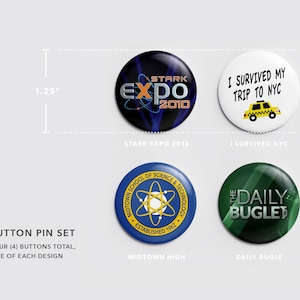 Peter themed button pin set