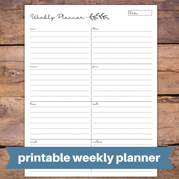 Printable Weekly Planner Sunday and Monday Week Starts - Etsy