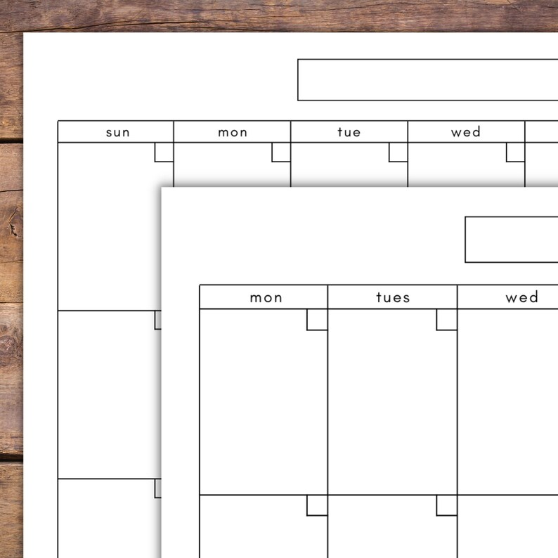 Printable Blank Calendar Sunday and Monday Start Week Starts Letter ...