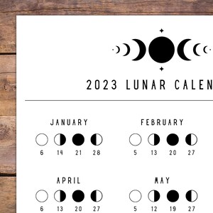 2023 Lunar Calendar, Printable PDF File, Moon Phase Calendar, 8.5 x 11 Letter Size image 3