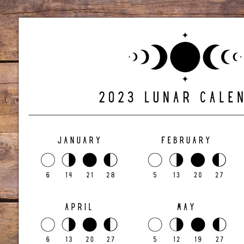 Calendario lunar 2023, archivo PDF imprimible, calendario de fases lunares, tamaño de letra de 8,5 x 11 imagen 3