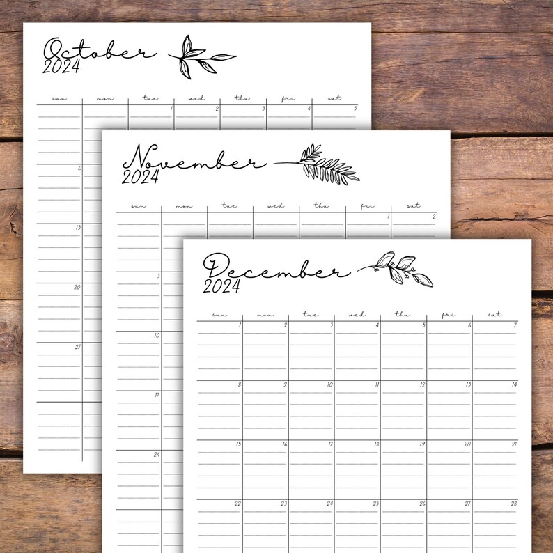 Minimalist Botanical 2024 Printable Wall Calendar With Text Lines