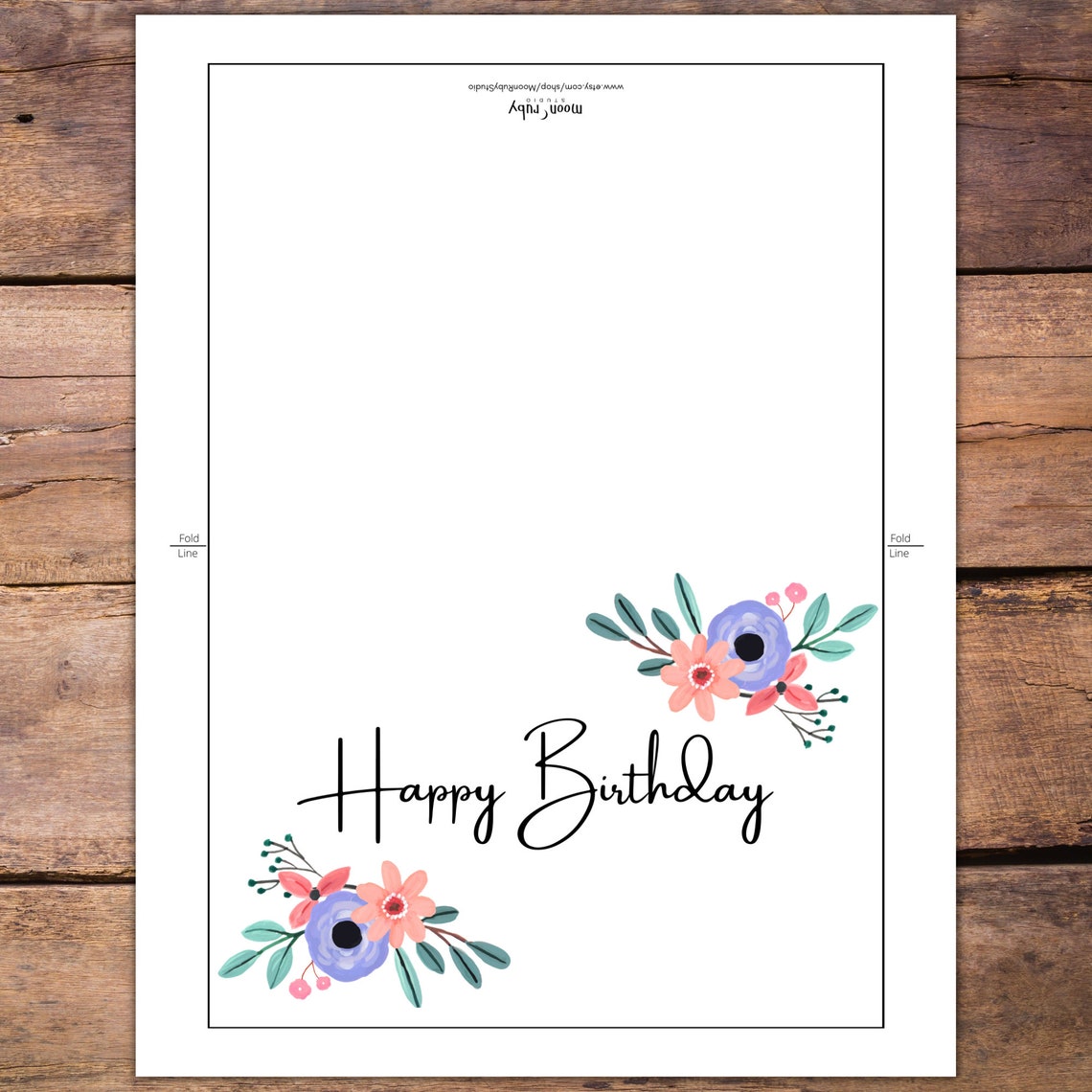 Set of 2 Flower Birthday Cards Printable Cards Blank Inside Etsy