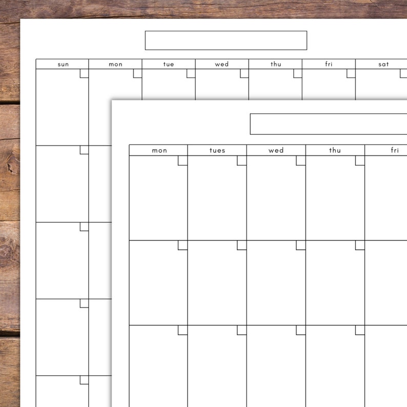 Printable Blank Calendar Sunday and Monday Start Week Starts Letter ...