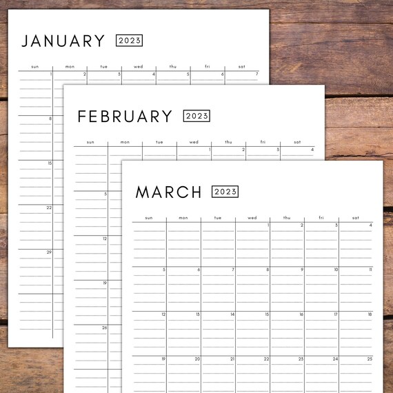 2023 Printable Calendar With Text Lines Simple Calendar Clean Font Sunday  and Monday Start Letter Size Instant Download PDF File - Etsy