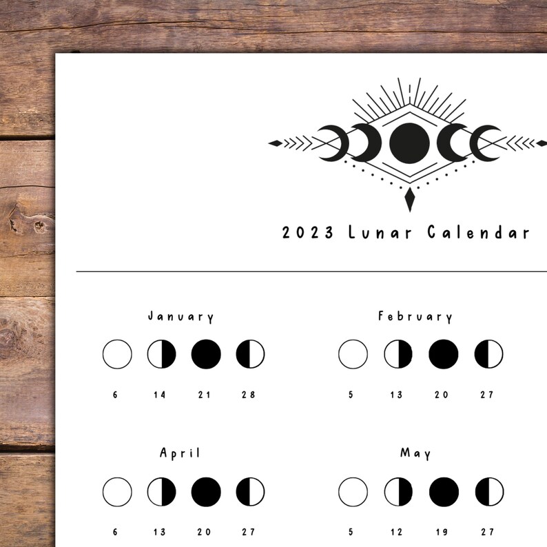 2023 Lunar Calendar, Printable PDF File, Moon Phase Calendar, 8.5 X 11