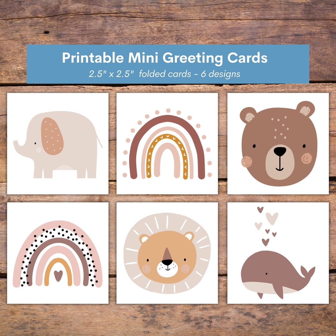 Printable Cards, Mini Greeting Cards, Lunch Notes, 2.5 X 2.5 Folded ...