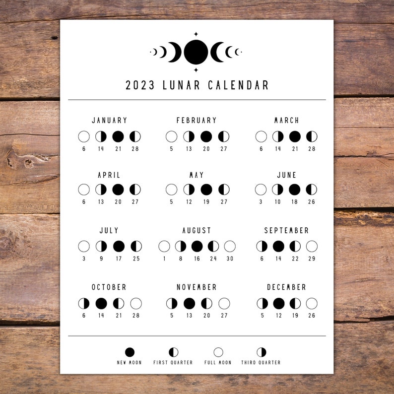 2023 Lunar Calendar, Printable PDF File, Moon Phase Calendar, 8.5 x 11 Letter Size image 2