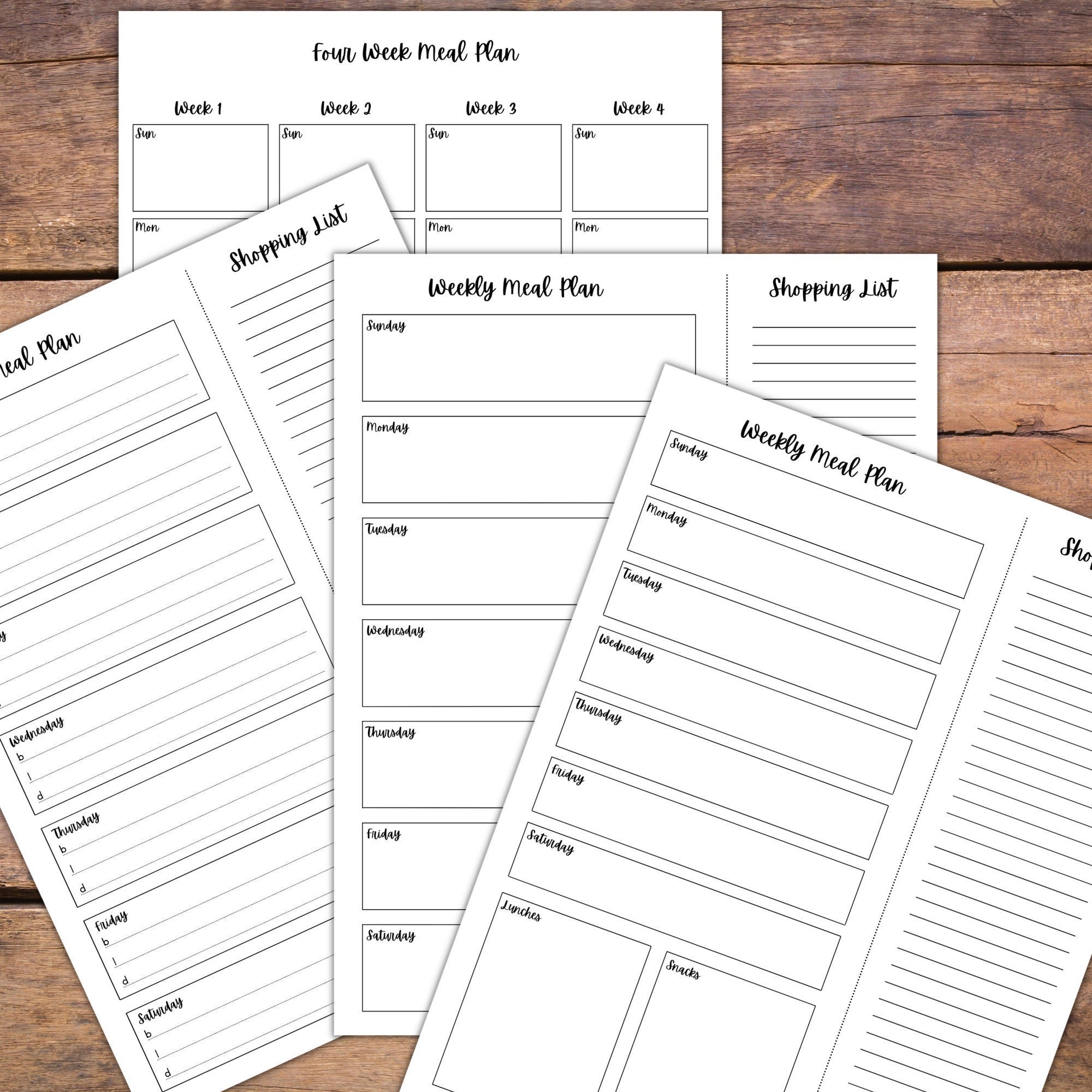 Printable Weekly Meal Planner 4 Weekly Planner Designs &amp; 1 Four Week ...