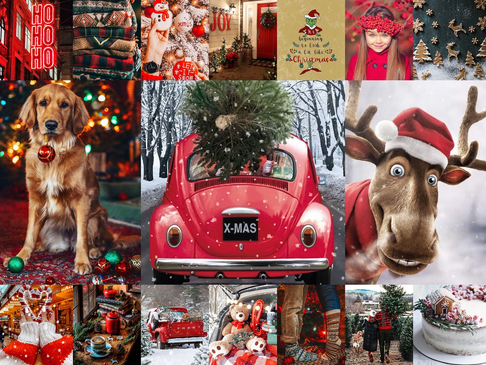Christmas wall collage kit Aesthetic room decor. INSTANT | Etsy