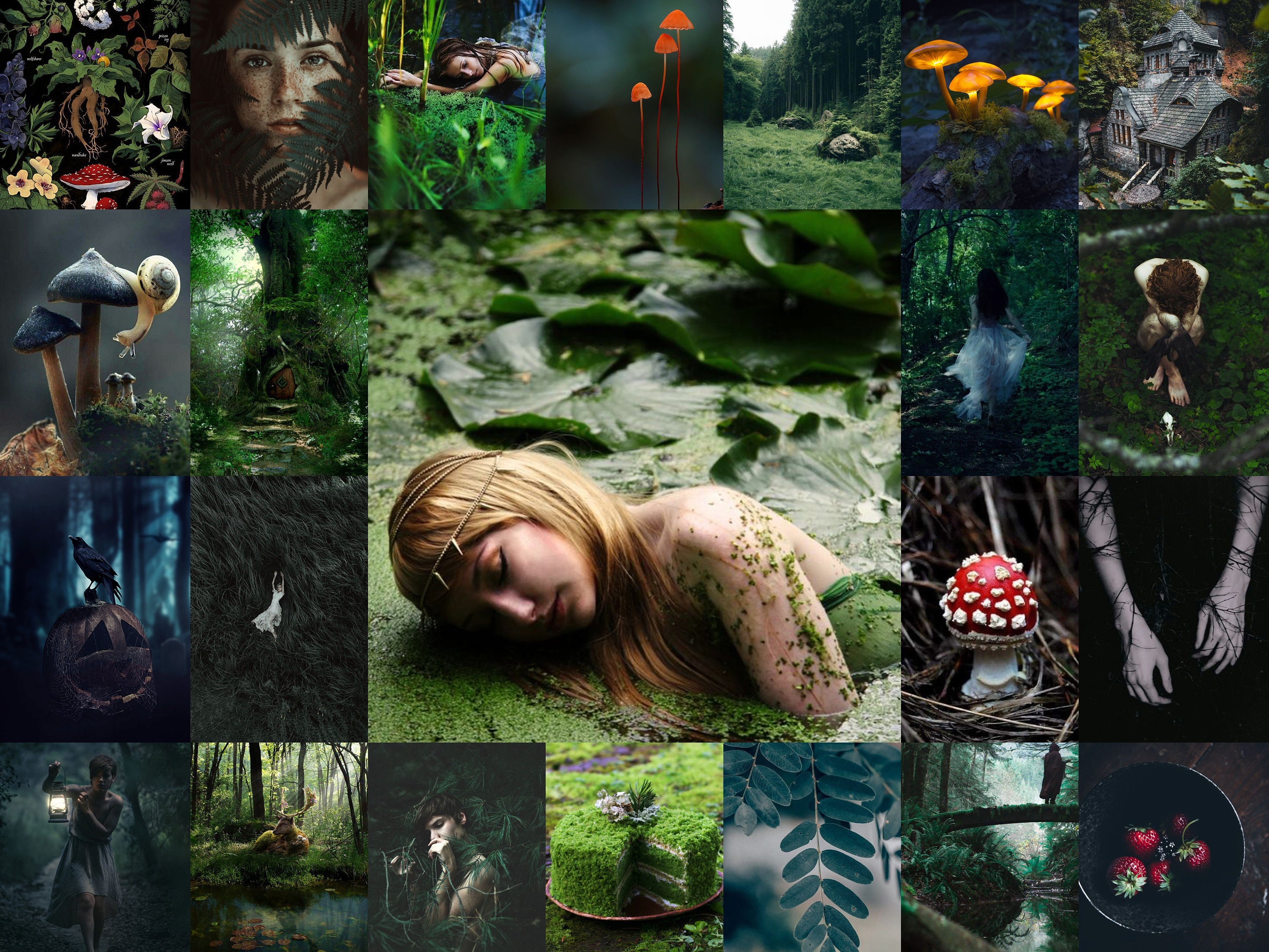 Green academia collage kit. Goblincore room decor Aesthetic | Etsy