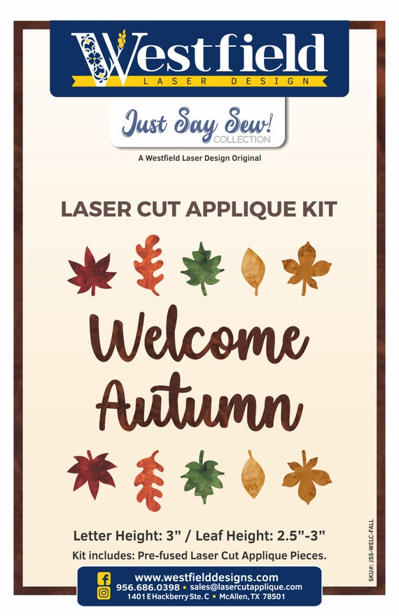 Quote Quilt Prefused & Precut Applique Westfield Laser Design Welcome Autumn Letter Applique Laser Cut Applique Kit Applique Kit