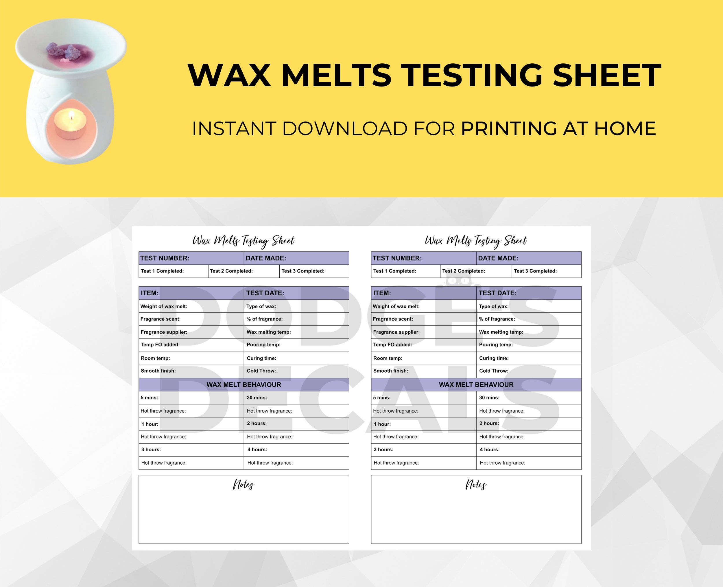 Wax Melt Testing Sheet Download Etsy España