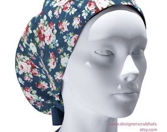 Plant scrub caps for women.Ponytail scrub cap for nurse, chemo,medical bouffant scrub hat with flower print.