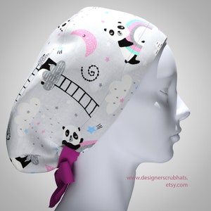 Lindos gorros de exfoliación para mujer, gorro de exfoliación con cola de caballo, gorros quirúrgicos para mujer, gorros de exfoliación, gorro de enfermera, gorro de exfoliación abullonado, gorro con estampados de dibujos animados con panda.
