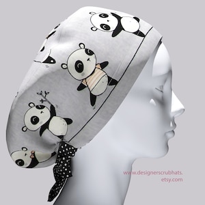 Lindos gorros de exfoliación para mujer, gorro de exfoliación con cola de caballo, gorros quirúrgicos para mujer, gorros de exfoliación, gorro de enfermera, gorro de exfoliación abullonado, gorro con estampados de dibujos animados con panda.