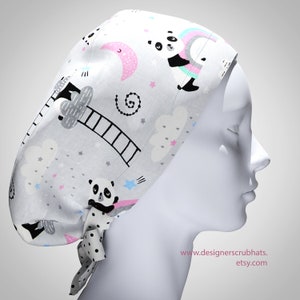 Lindos gorros de exfoliación para mujer, gorro de exfoliación con cola de caballo, gorros quirúrgicos para mujer, gorros de exfoliación, gorro de enfermera, gorro de exfoliación abullonado, gorro con estampados de dibujos animados con panda.