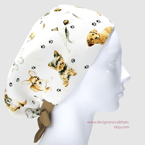 Yorkie Scrub caps for women, Ponytail scrub cap for nurse, chemo hat, bouffant scrub hat with dog, Nurse gift scrub caps.
