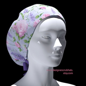 Plant Scrub caps for women.Ponytail scrub cap for nurse, chemo,medical bouffant scrub hat with roses.