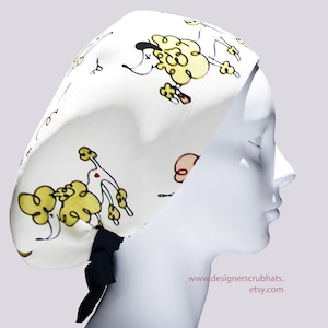 Retro print scrub caps,Ponytail scrub cap for women,nursing student cap,euro surgical scrub hat,bouffant scrub hats with dogs.
