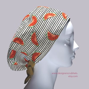 Bonnets de bloc opératoire de créateurs pour femmes, bonnet chirurgical pour infirmières, bonnet dentaire. Bonnet de bloc opératoire médical à imprimé pastèque, bonnets de bloc opératoire à motifs de fruits.