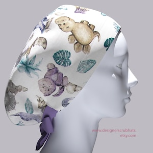 Cappello da infermiera regalo per scrub chirurgico boufant cappello per scrub a coda di cavallo per donna, cappello chirurgico per infermiera carino dinosauro.