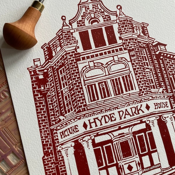 Hyde Park Picture House Cinema Leeds A4 Linocut print