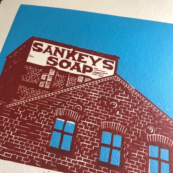 Sankeys Soap 90s Manchester Club Northern Art A3 handprinted linoprint