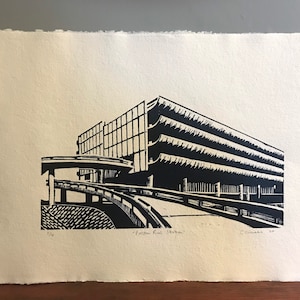 Preston Bus Station Lino Print, Brutalist Architecture A3